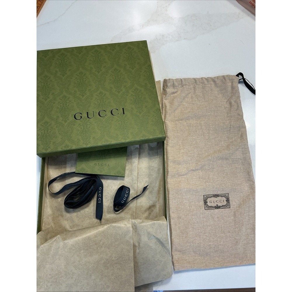 Authentic Gucci Green Gift Box dust bag receipt envelope ribbon & tissue paper